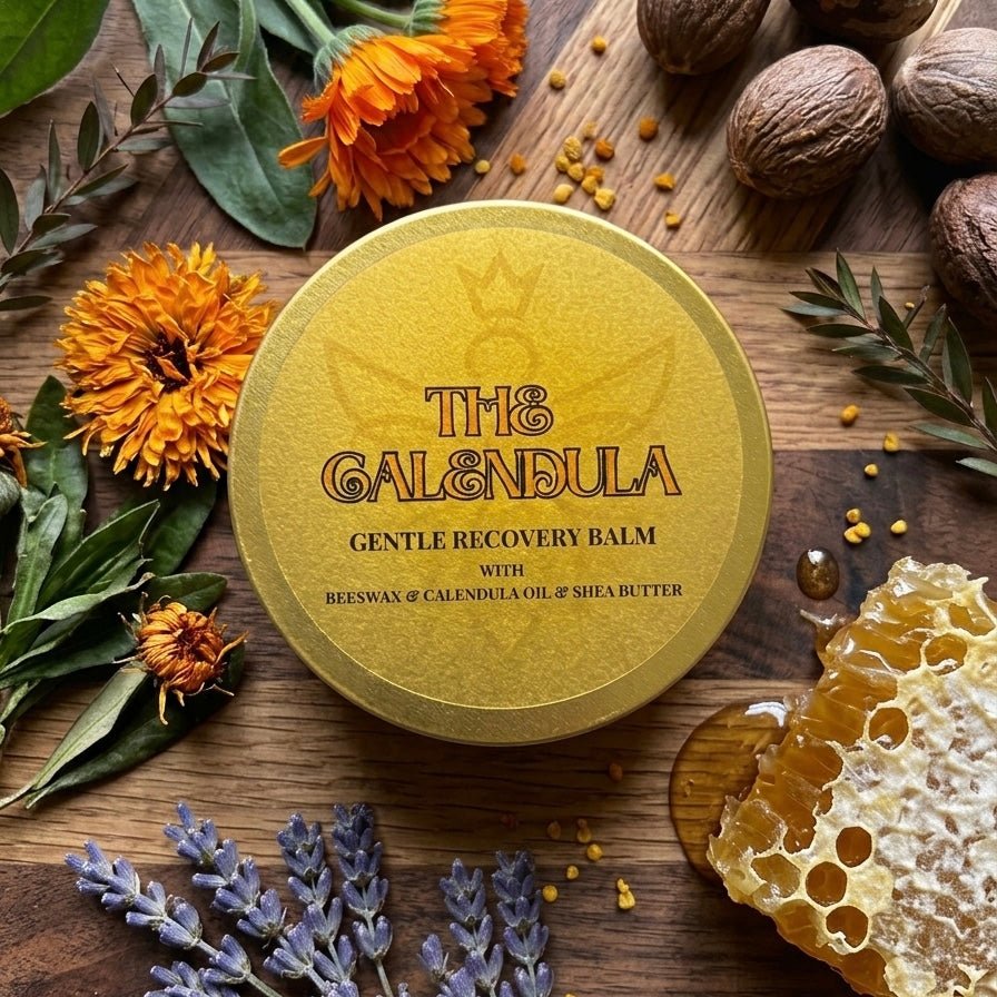 The Calendula | Gentle Recovery Balm (55g) - Queen B Candles NZ
A versatile recovery balm for face and body. The Calendula is your go-to for soothing sensitive areas, dry patches, or skin that has seen a bit too much sun. Handcrafted in Cromwell, NZ, using pure local beeswax and high-quality botanicals.
