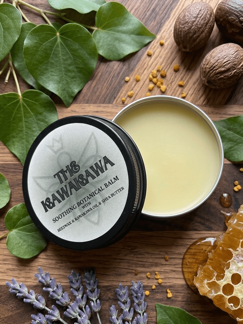 The Kawakawa | Soothing Botanical Balm (55g) - Queen B Candles NZ A concentrated botanical balm designed for life’s minor skin interruptions. From the garden to the trail, The Kawakawa is a versatile essential handcrafted in Cromwell, NZ.