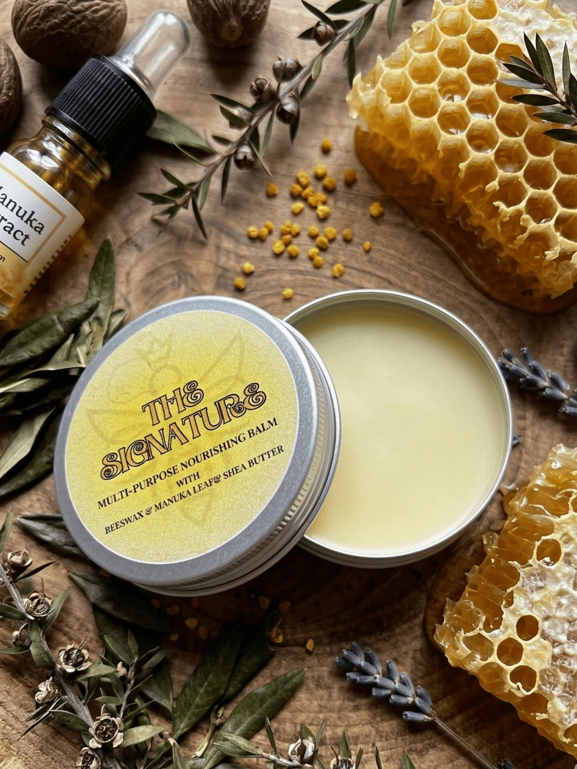 The Signature | Multi - Purpose Nourishing Balm (55g) - Queen B Candles NZ
A versatile, high-performance balm handcrafted in Cromwell, NZ. Formulated with 100% natural ingredients, The Signature is your all-in-one solution for skin recovery and protection.